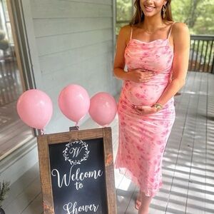 Maternity Pink Floral Sleeveless Dress